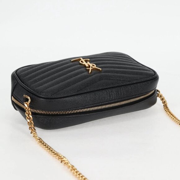 SAINT LAURENT Chain Lou Mini Shoulder Bag Leather Black Gold Auth yk18547A - Picture 6 of 16